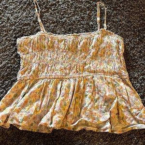 American Eagle Multicolor Ditsy Floral Print Smock Cropped Top